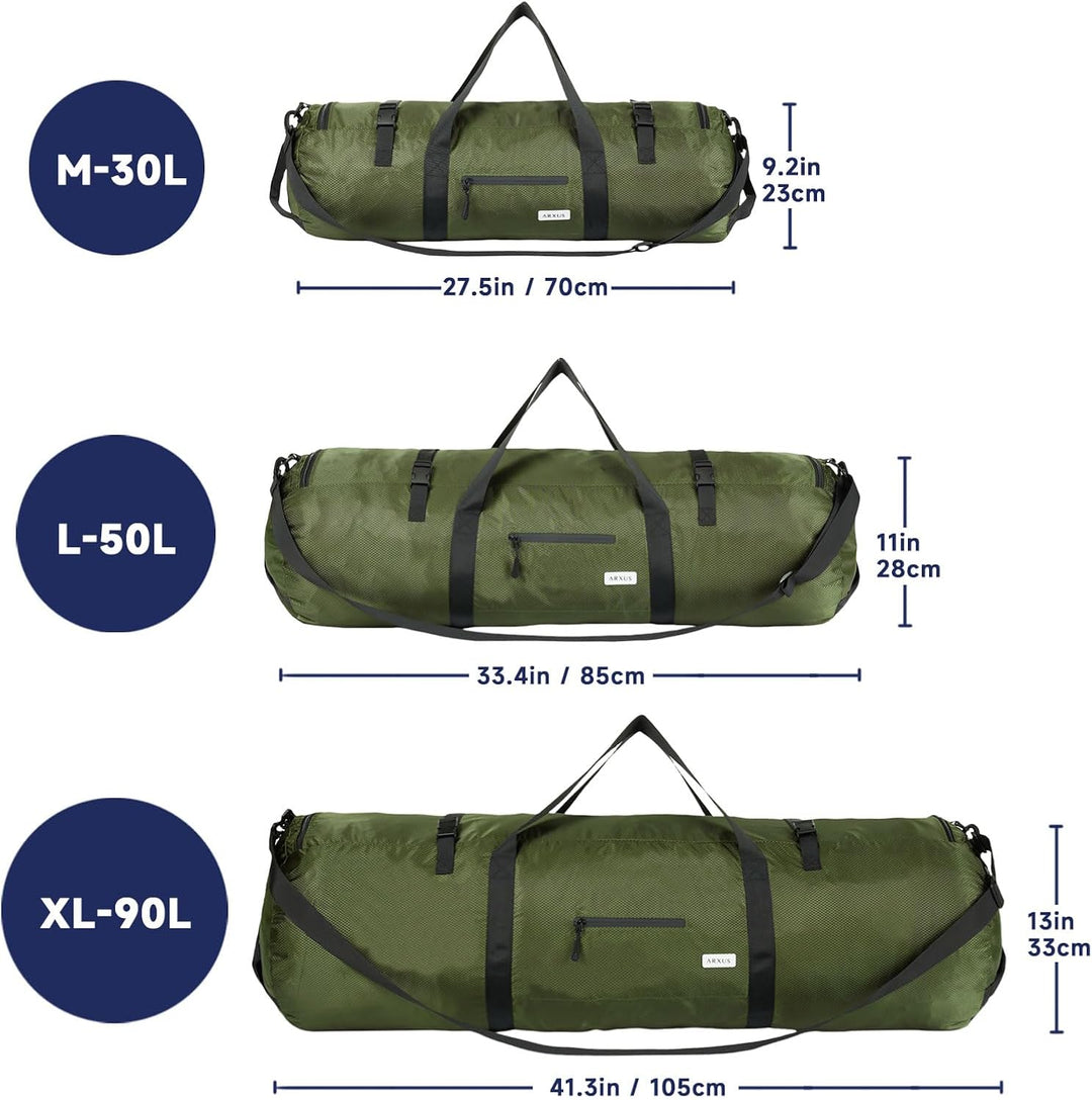 Arxus Sporttasche 90L 50L 30L Gross Reisetasche Faltbare Gepäck Tasche | Damen Herren Weekender Schw