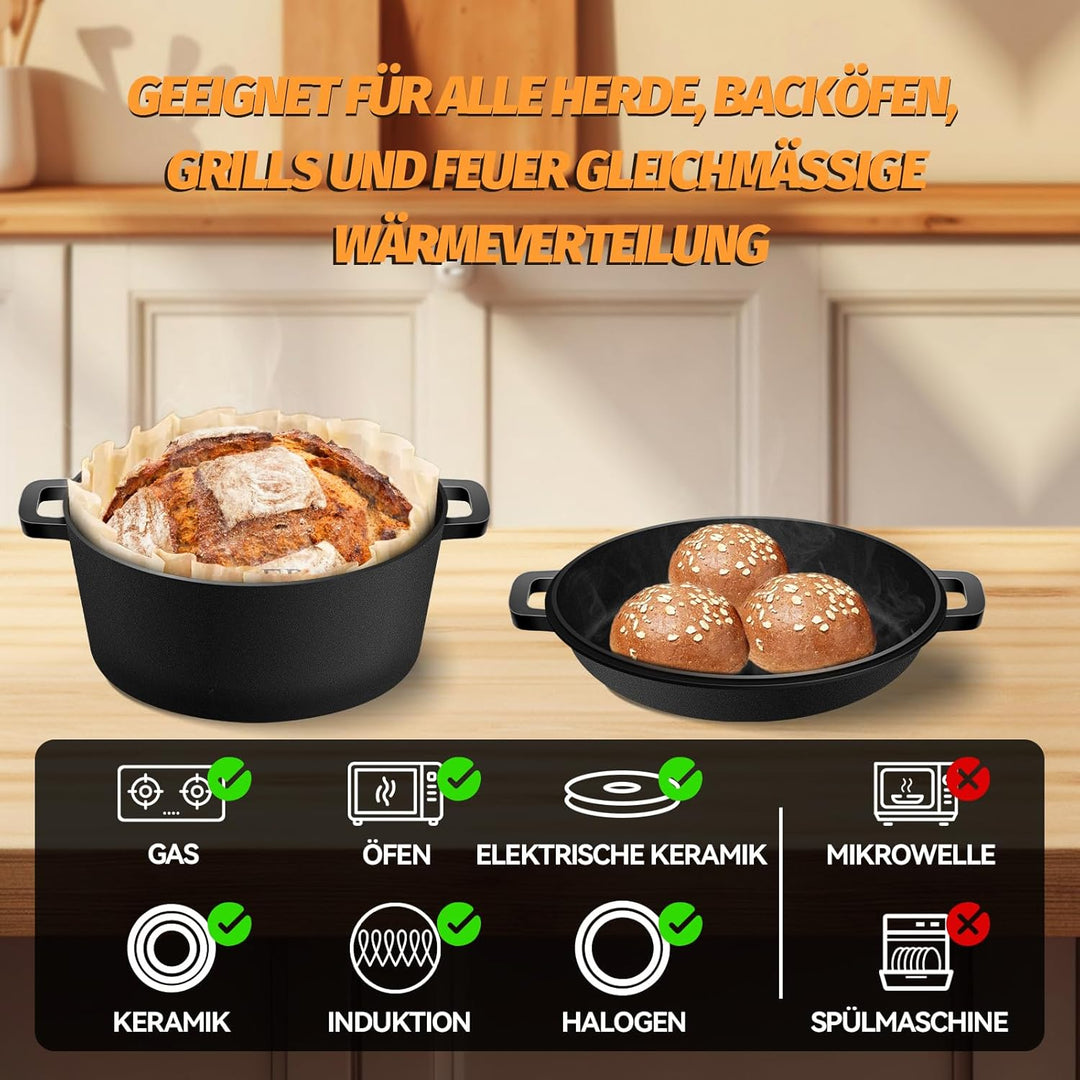 NZQXJXZ Gusseisen Topf Dutch Oven für Brotbacken, 26cm Brotbackform Auflaufform mit Deckel zum Backe