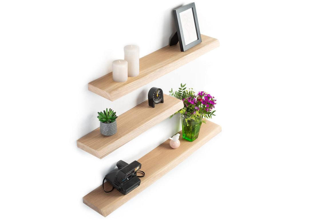 Rikmani Wandregal Holz Eiche massiv Schweberegal - Handgefertigtes Regal Bücherregal Holzregal Wandb