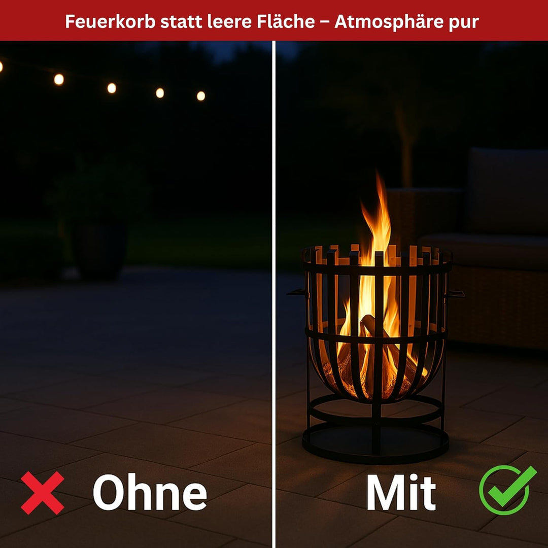 Robuster Feuerkorb Feuerstelle Eisen 55x40 cm Feuerschale mit Bodenplatte Ideal für Lagerfeuer, Gart