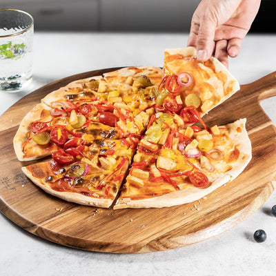 BILL.F Pizzaschieber aus Holz, 40,01 cm, rundes Schneidebrett mit Griff, Pizzabrett für Küche, Charc
