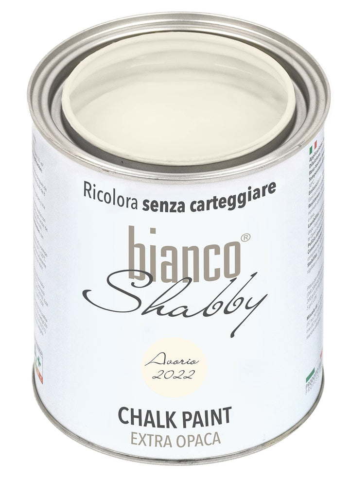 bianco Shabby® Avorio 2022 Kreidefarbe Wasserbasis für Alle Oberflächen einfach zu verarbeiten ohne