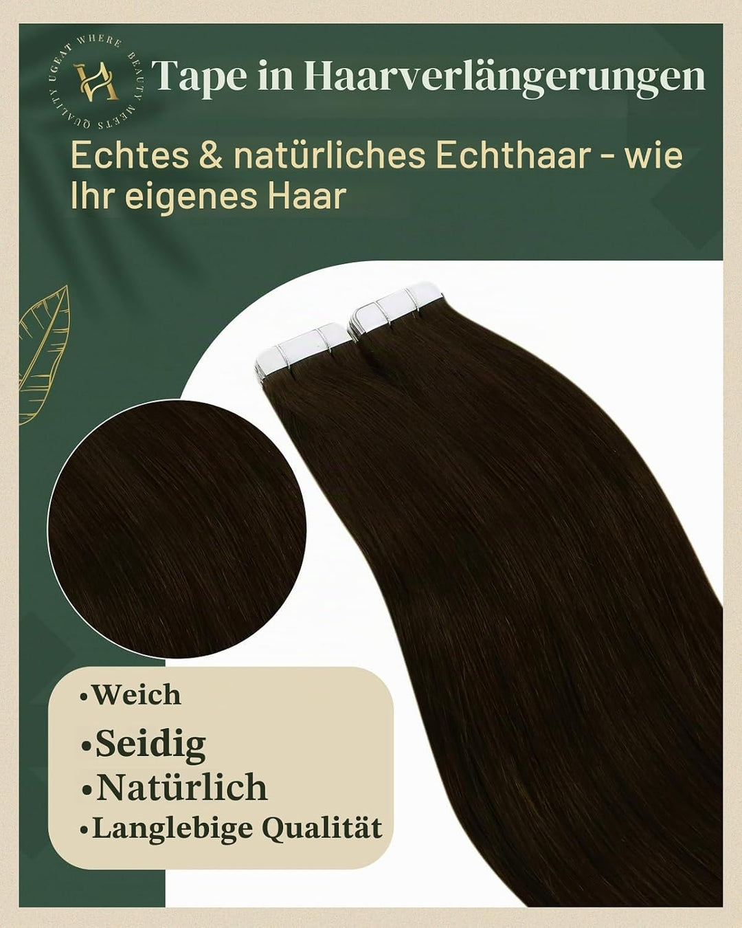 Ugeat Invisible Tape in Extensions Echthaar Schokobraun Echthaar Extensions Tape Haarverlängerung Ec