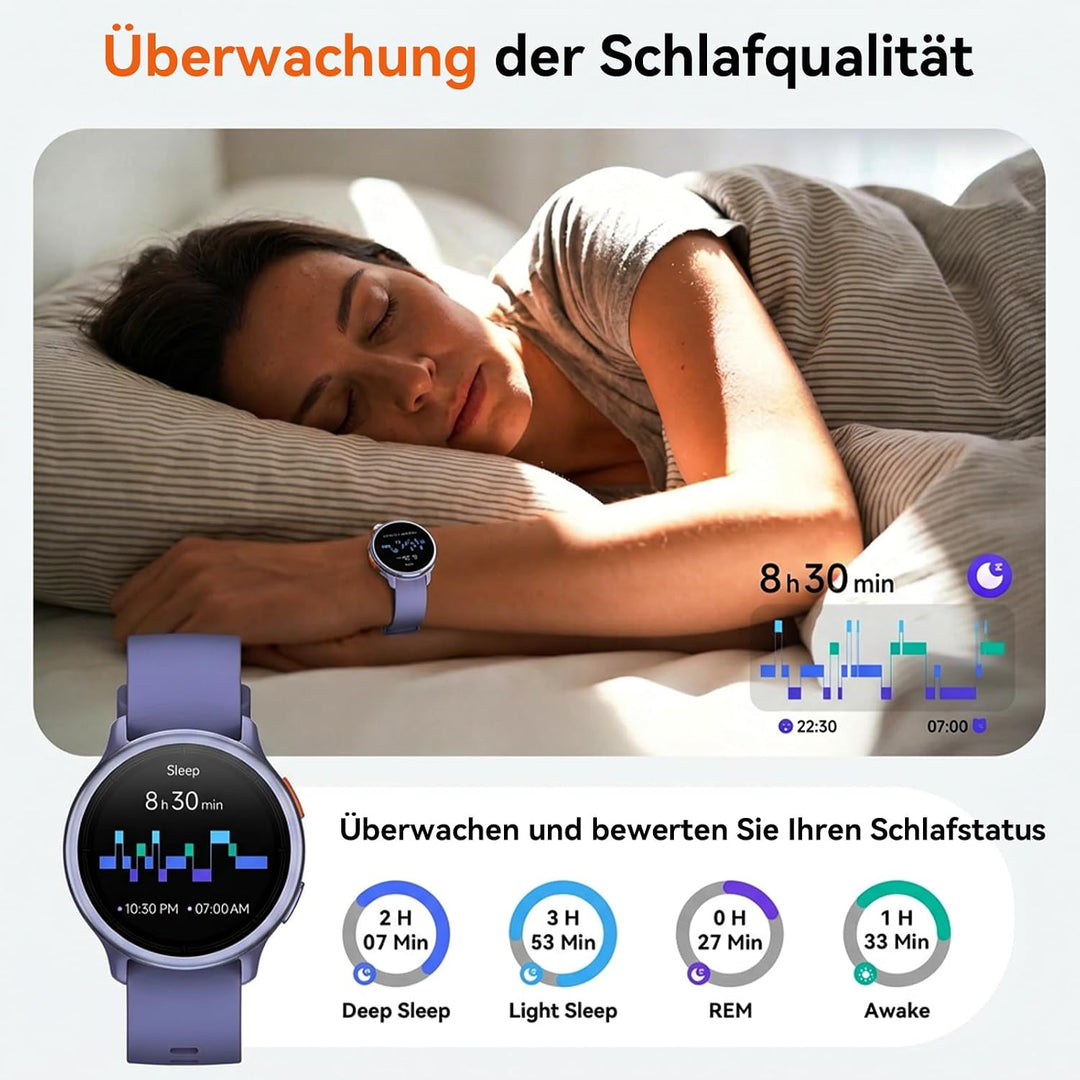 Smartwatch Damen Rund, 1.27" Smart Watch mit Telefonfunktion/Whatsapp,Uhren Damen mit Pulsuhr Schlaf