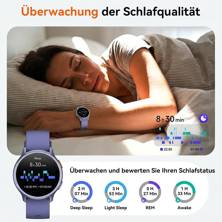 Smartwatch Damen Rund, 1.27" Smart Watch mit Telefonfunktion/Whatsapp,Uhren Damen mit Pulsuhr Schlaf