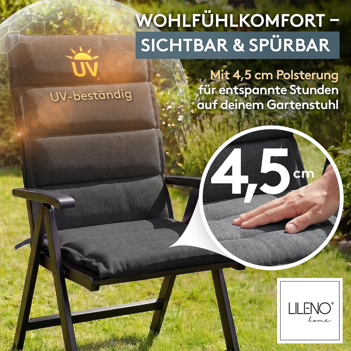 LILENO HOME Gartenstuhl Auflagen als [2er Set - Hochlehner] in Anthrazit - Bequeme Liegen als Sitzau