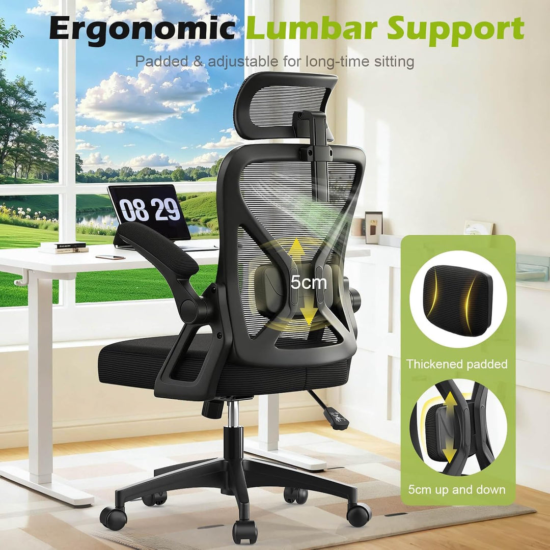 YONISEE Bürostuhl, ergonomischer Schreibtischstuhl mit gepolsterter Lendenwirbelstütze und klappbare
