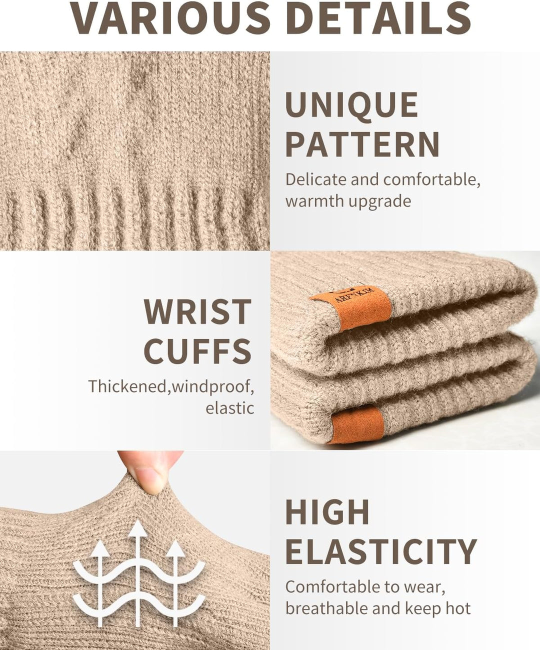 ARFNKIM Damen Winterhandschuhe mit Fleecefutter, Touchscreen Warme Gedehnt Dicke Strickhandschuhe Wo