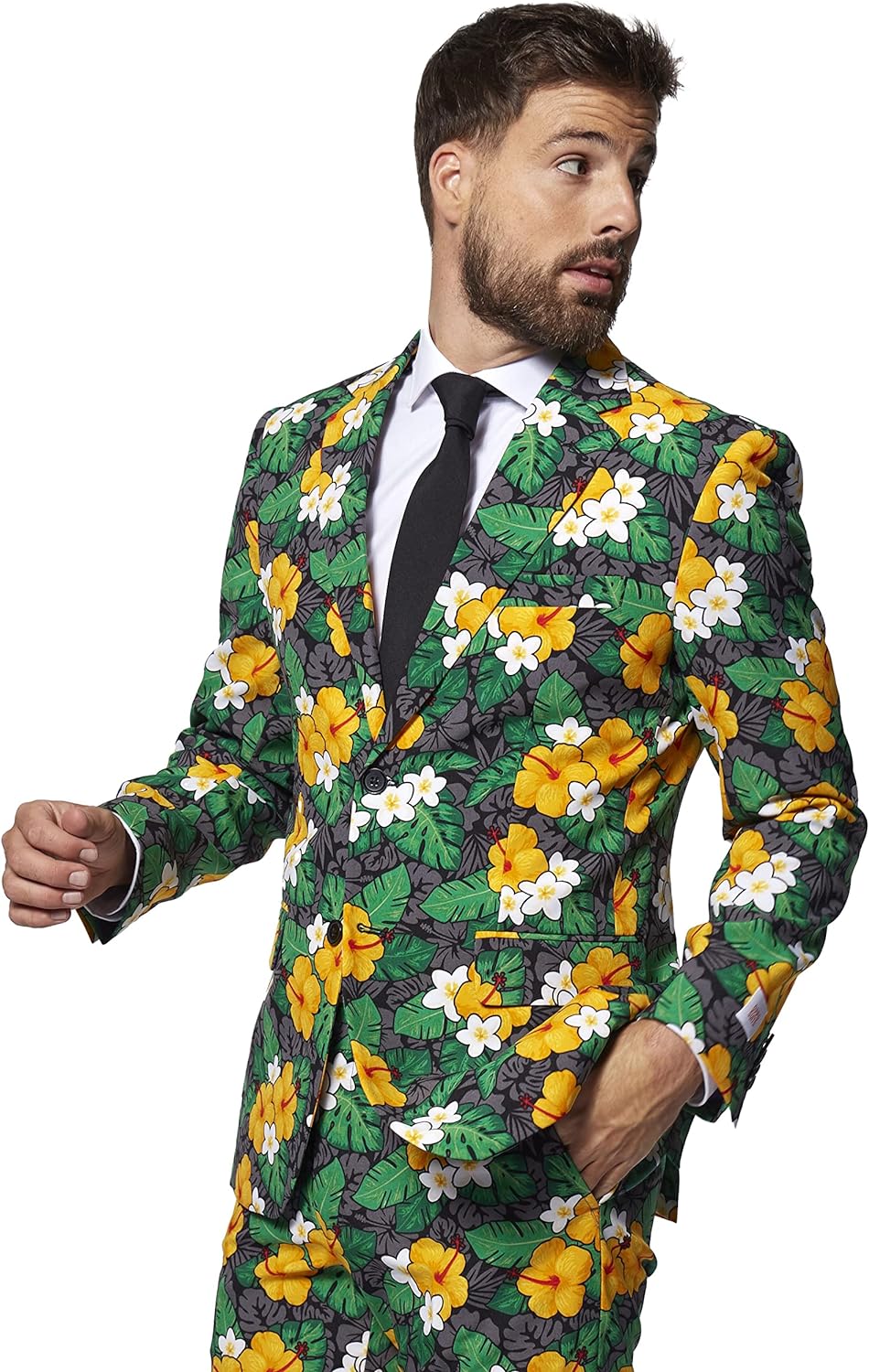 OppoSuits Herrenanzug - Sommer-Outfit mit tropischen Blumen - schmale Passform - Grün und gelb - Ink