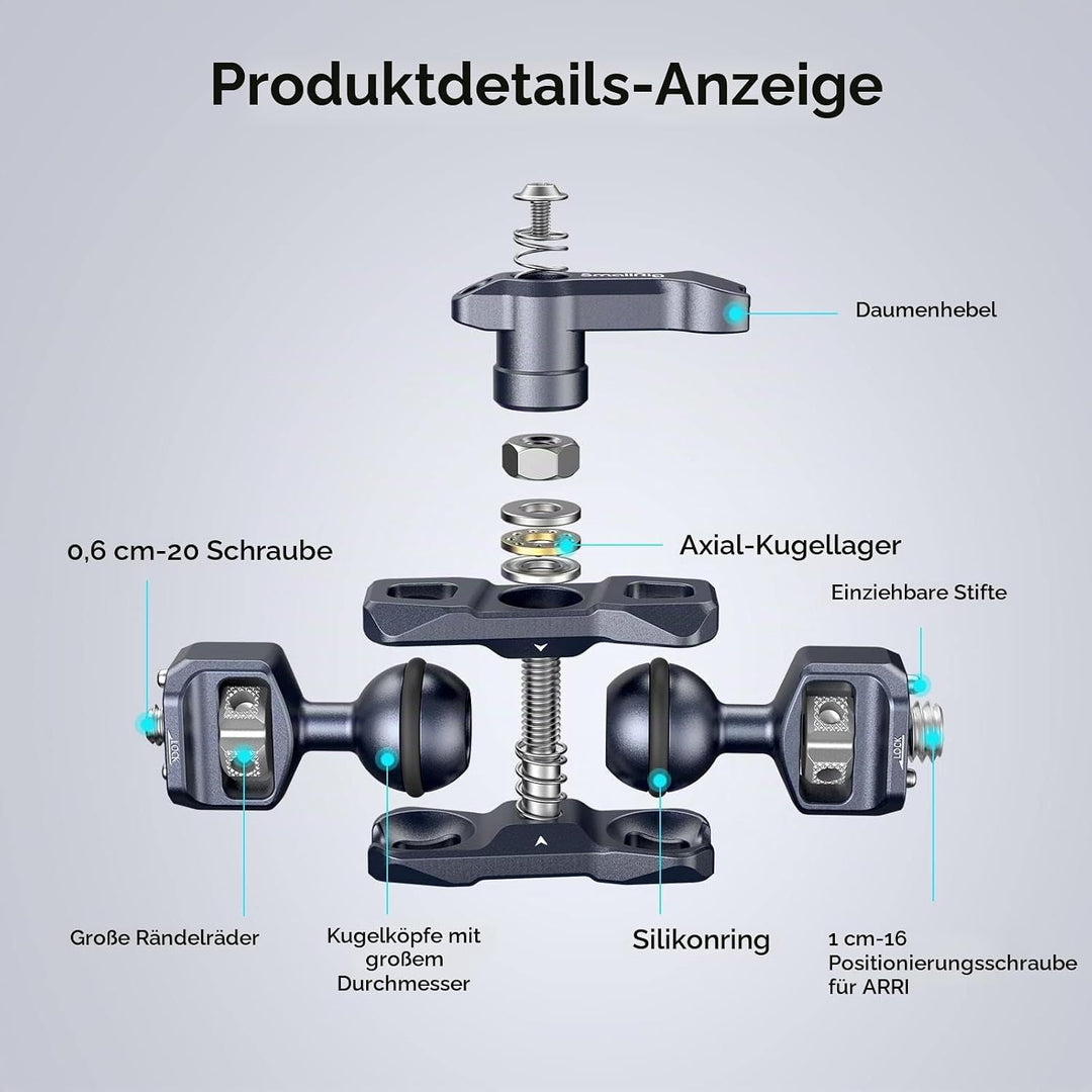 SmallRig Articulating Magic Arm mit 3/8"-16 Locating Pins für ARRI und 1/4"-20 Schraube (mit einzieh