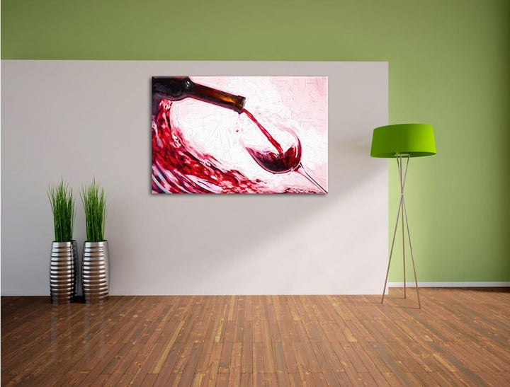 Wein Pinsel Effekt, Format: 100x70 auf Leinwand, XXL riesige Bilder fertig gerahmt mit Keilrahmen, K