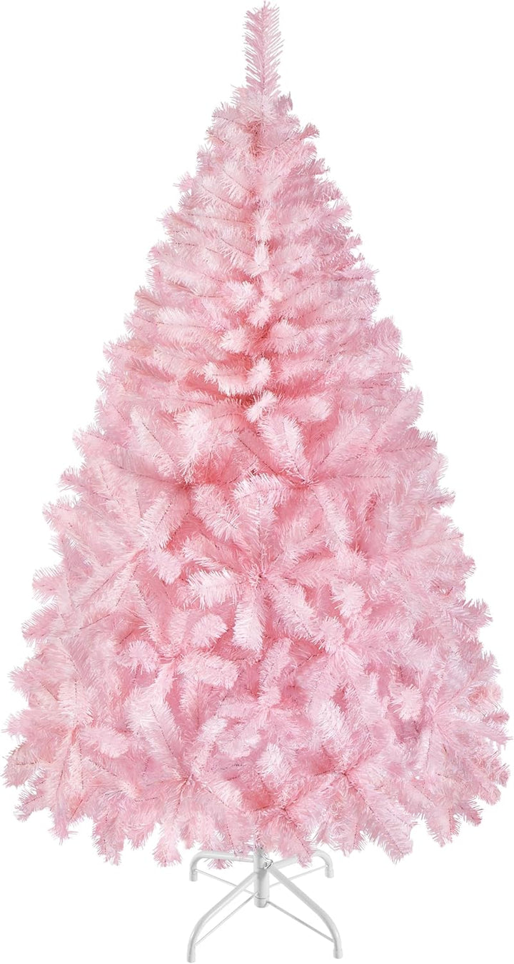 Yaheetech 154cm Künstlicher Weihnachtsbaum Rosa, Tannenbaum mit 398 Spitzen & Faltbarem Metallstände