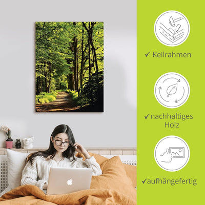 ARTland Leinwandbilder Wandbild Bild Leinwand 60x80 cm Wald Landschaft Natur Frühling Sonne Bäume La