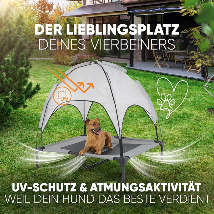 DEULINE Hundeliege mit Dach erhöhtes Hundebett Garten Outdoor Haustierliege L-91x76x18/90cm GRAU 520