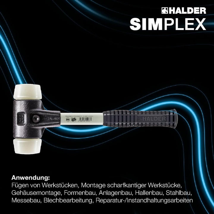 SIMPLEX-Schonhammer, Nylon; mit verstärktem Tempergussgehäuse und Fiberglasstiel | D=50 mm | 3708.05