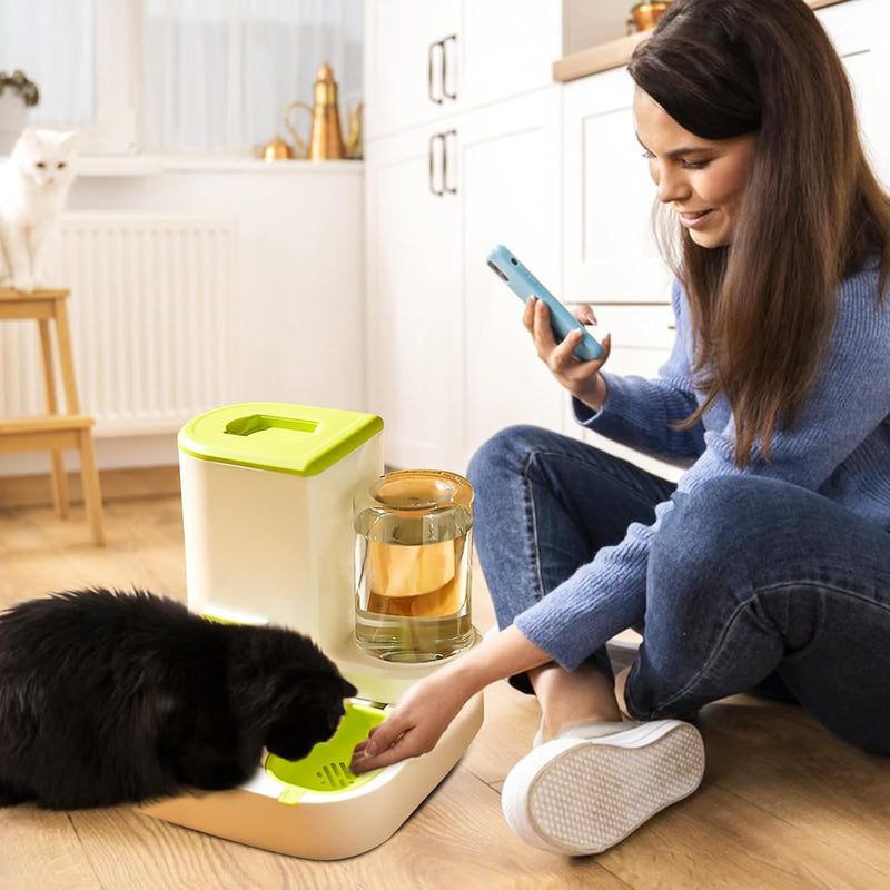 PETCUTE 2-in-1 Automatischer Futter und Wasserspender für Haustiere,Futterspender für Katzen mit gro