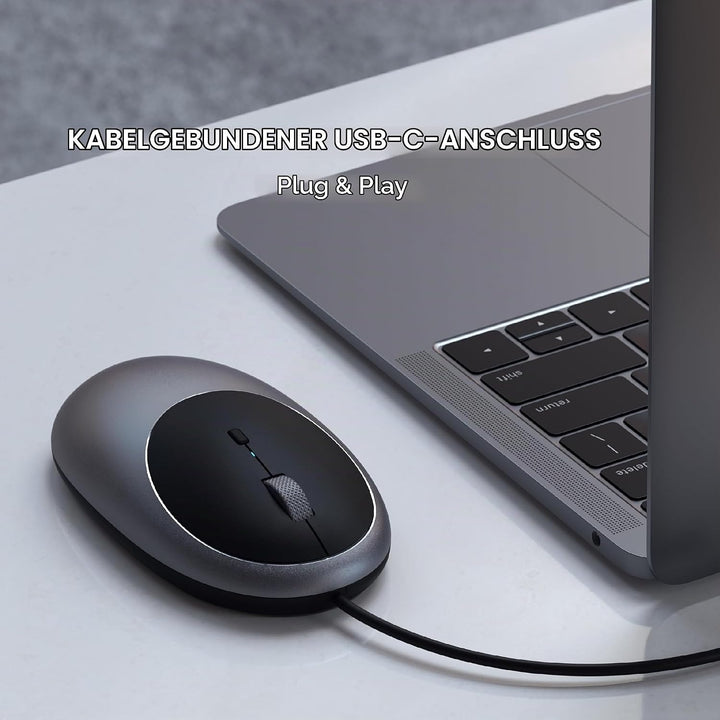 SATECHI Aluminium C1 USB-C Kabelgebundene Maus – Optische Computermaus – Für M2/ M1 MacBook Pro/Air,