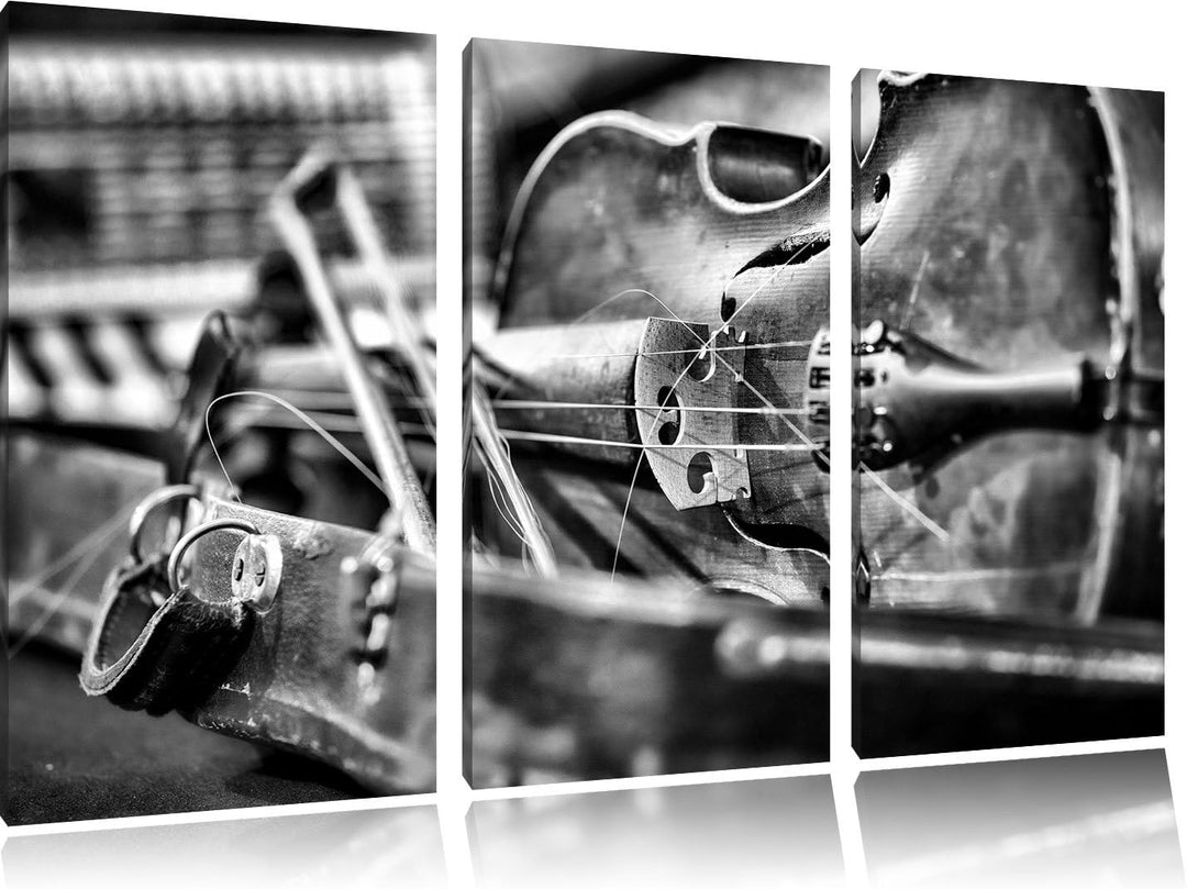 Pixxprint Alte Violine als Leinwandbild/Grösse: 3 Teilig (120x80 cm) cm/Wandbild/Kunstdruck/fertig b