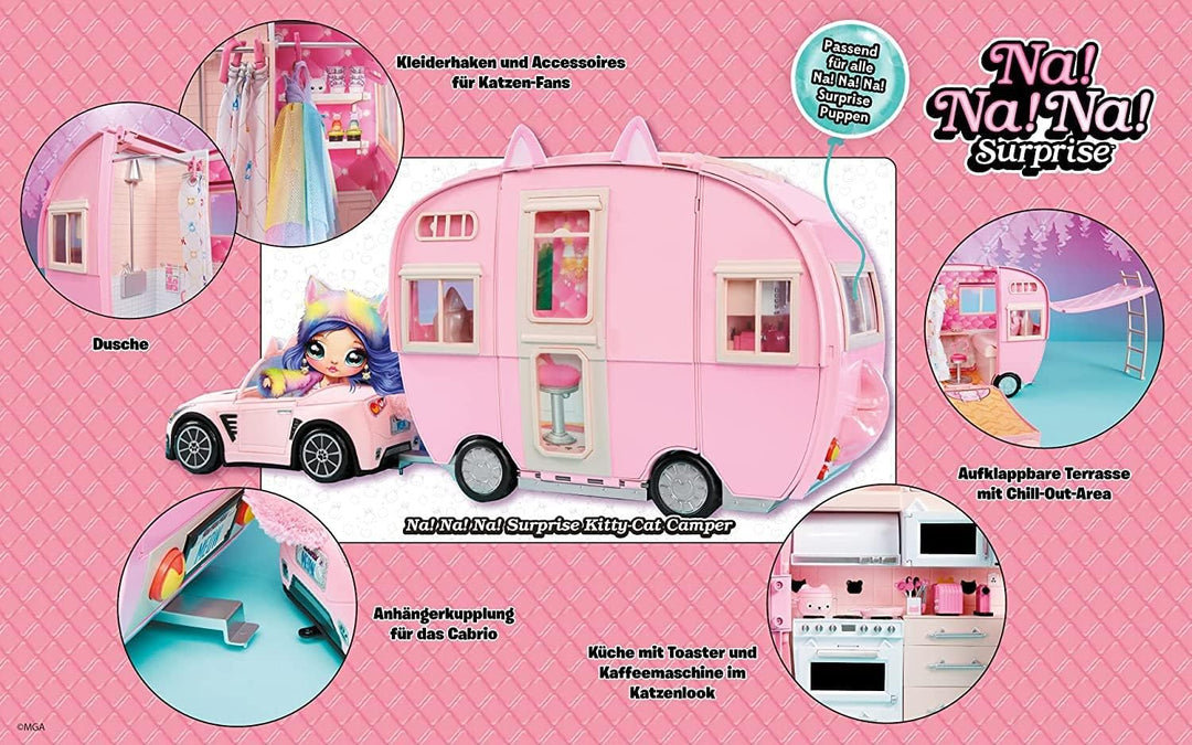 Na Na Na Surprise Kitty-Cat Camper - Pinkes Wohnmobil mit Katzenohren und -schwanz - 7 Spielbereiche
