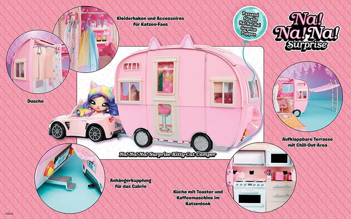 Na Na Na Surprise Kitty-Cat Camper - Pinkes Wohnmobil mit Katzenohren und -schwanz - 7 Spielbereiche