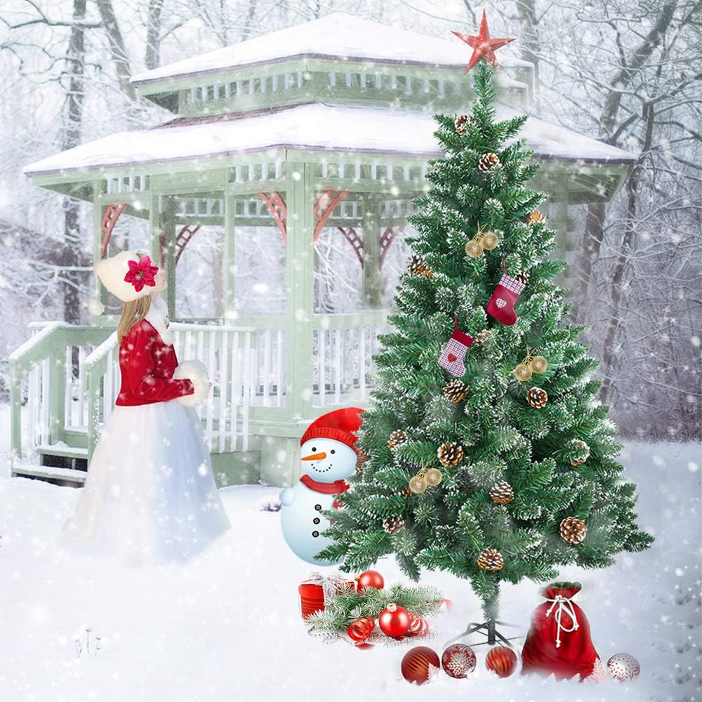 Froadp 150cm Künstlicher PVC Weihnachtsbaum Tannenbaum Kiefernadel Mit Schnee-Effekt(Schnee-Effekt,