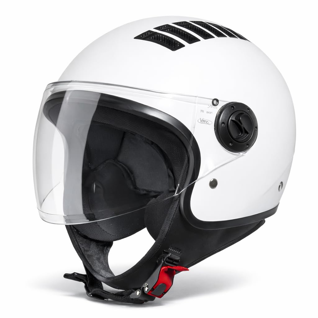 VINZ Como Jethelm mit Visier ECE 22.06 Zertifiziert | Roller Helm Mopedhelm Für Motoroller &amp; Vespa |