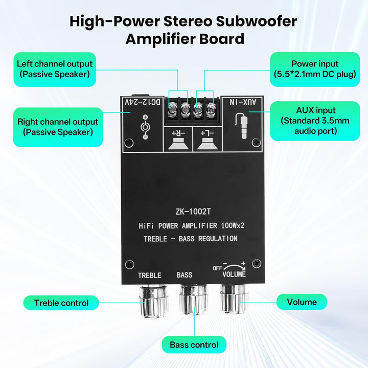 ZK-1002T HiFi Verstärker mit Bluetooth Mini Stereo-Audioverstärker 2.0 Kanal 100W+100W Stereo Mini v