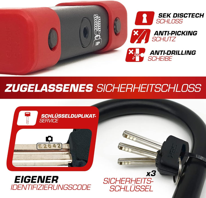 RADIKAL RK120R Bügelschloss mit CLASSE SRA Zulassung, Durchmesser 18mm 85x125, 85x125