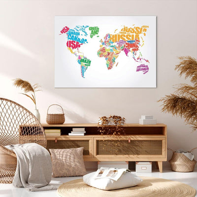 Bilder auf Leinwand 100x70cm Leinwandbild Karte Worte Welt Geographie Gross Wanddeko Bild Schlafzimm