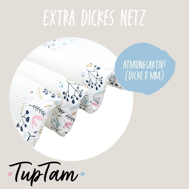 TupTam Gitterstäbe Schutz Netz Babybett Nestchen 3D Mesh 2 Pack, Farbe: Extra Dickes 8mm Netz/Vogelb