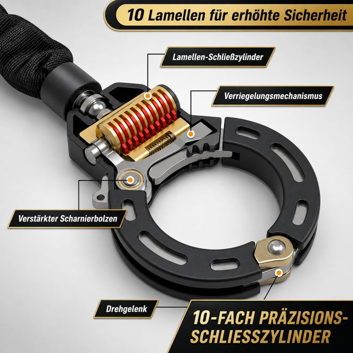 E Scooter Schloss mit Tasche, Handschellenschloss 90cm Kettenschloss 8mm, Diebstahlschutz für E Roll