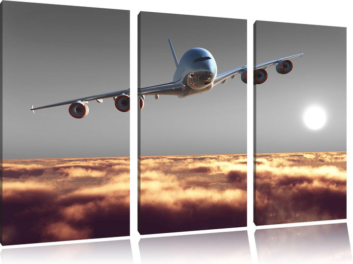 Pixxprint Flugzeug über Wolken 3Teiler 120x80 cm Leinwandbild Wandbild Kunstdruck