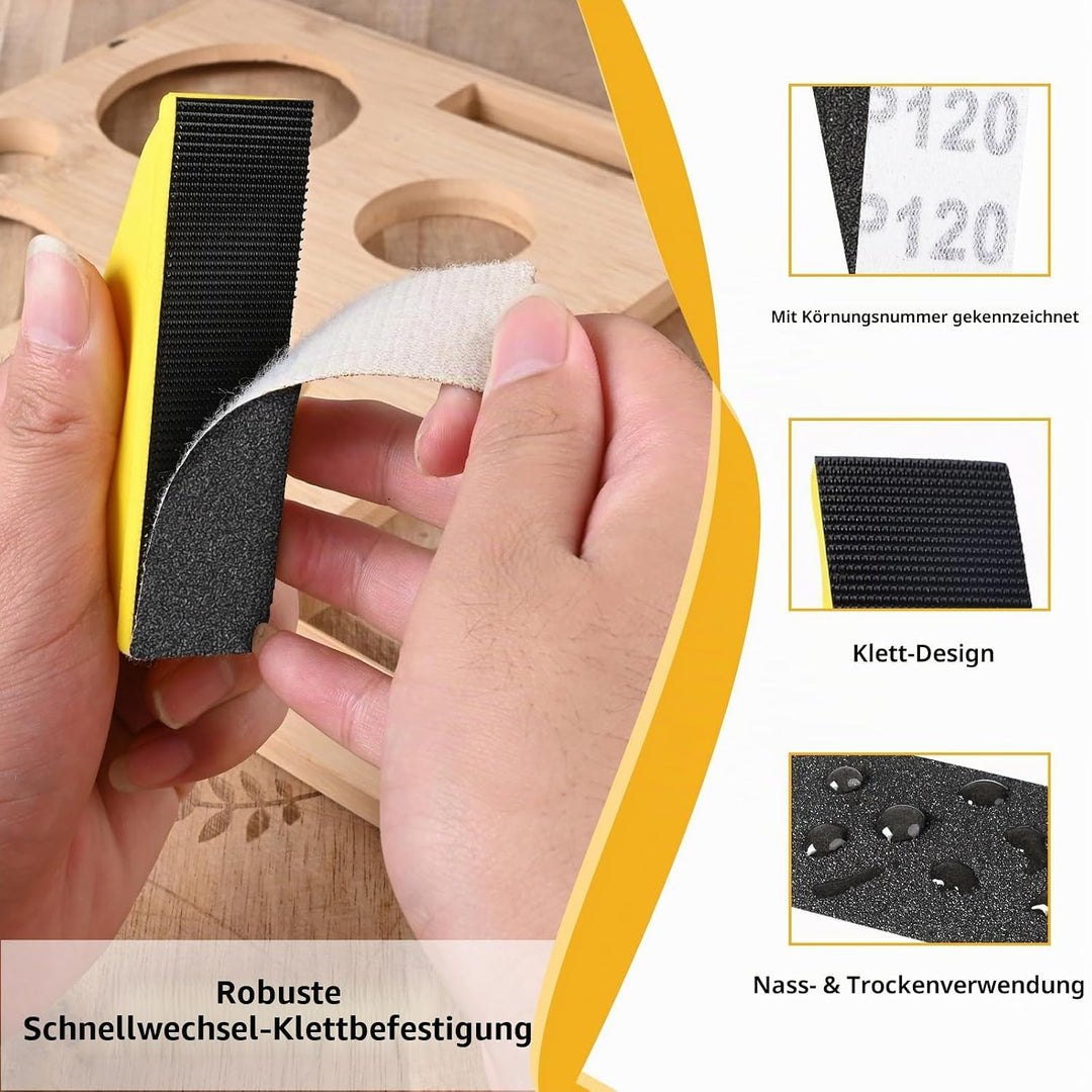 120 Stück Schleifpapier mit 90x30 mm Schleifklotz Set, Mini Schleifwerkzeuge, 120/180/240/400/600/80