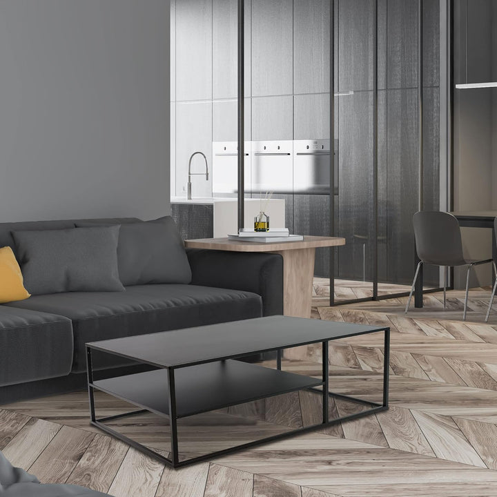 osoltus Cube Industrial Beistelltisch Couchtisch aus Metall schwarz 90x60x45 cm
