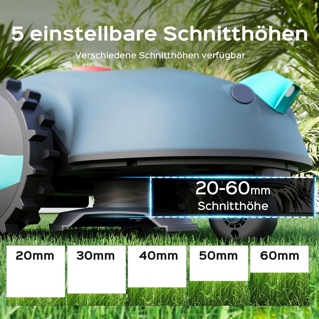 V100 Mähroboter ohne Begrenzungskabel, mit Vision-Navigation, Hindernisvermeidung(150 Arten), 4,0 Ah