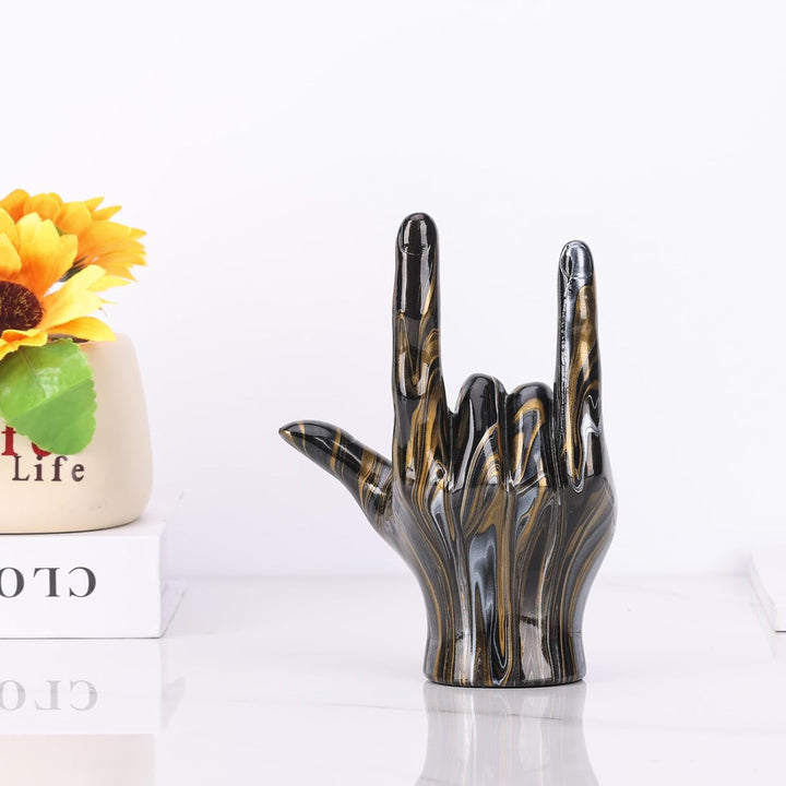 LCCCK Schwarz-goldenes Rock-and-Roll-Handschild, Schreibtischstatue, "I Love You", für Paare, Schlaf