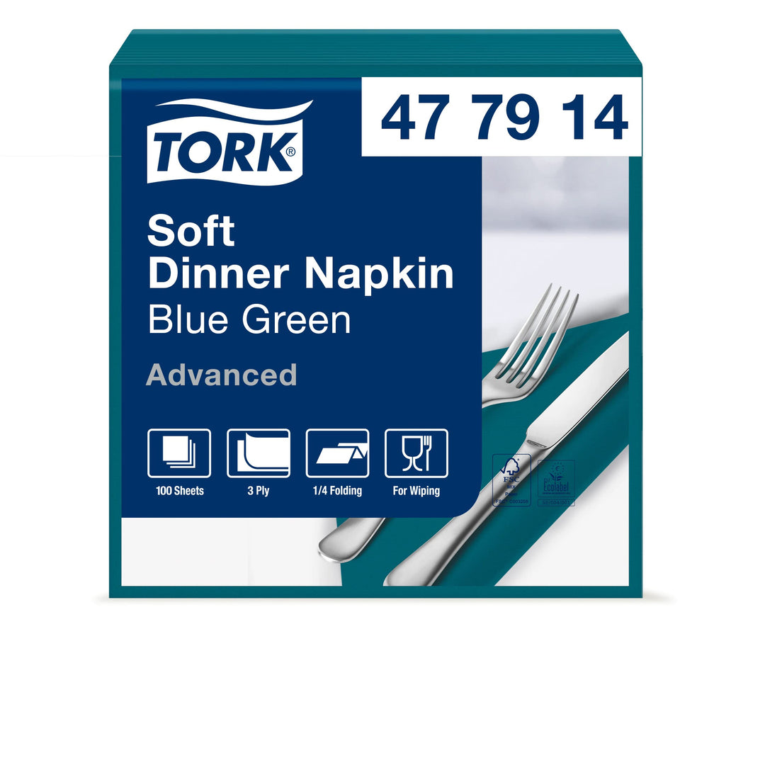 Tork 477914 Soft Dinnerserviette Blaugrün / Papierservietten 3 lagig / Ideale Qualität und Grösse fü