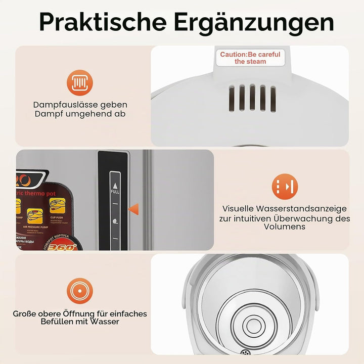 Elektrische Thermokanne 4 Liter Wasserspender Heisswasserspender Wasserkocher Teekanne 750 W Edelsta
