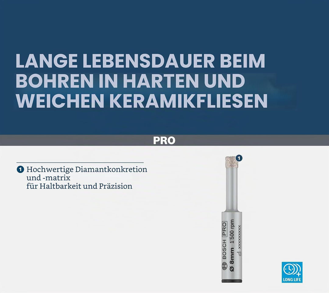 Bosch 1x PRO Ceramic Bohrer-Set für Bohrmaschinen/Schrauber, zylindrischer Schaft (für Fliesen, Hart