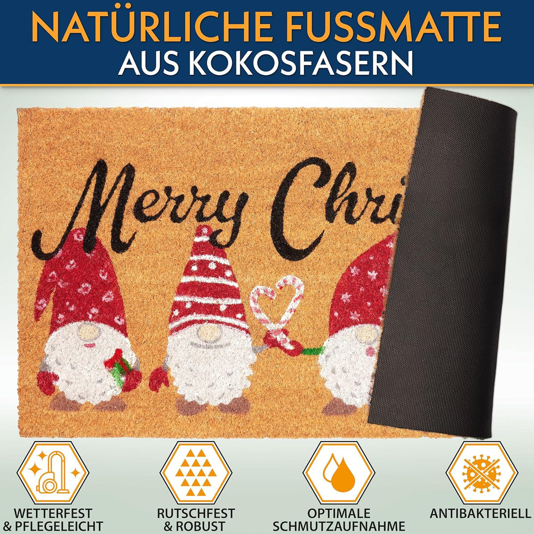BRUBAKER Weihnachtsfussmatte für Aussen und Innen - Merry Christmas - 45 x 75 cm Schmutzfangmatte au
