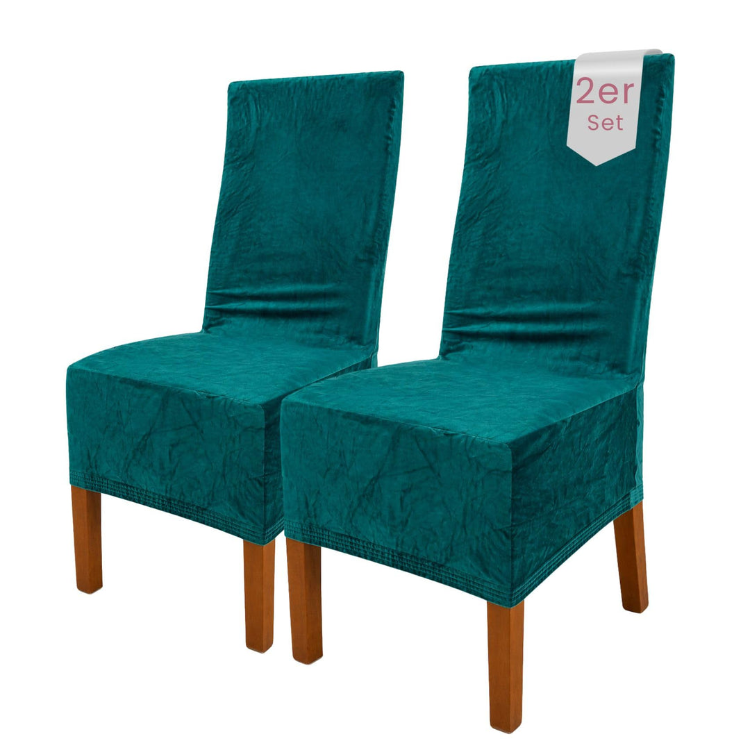 SCHEFFLER-Home Stretch Stuhlhussen Samt Puma Velvet/Velours Stuhlhussen 2er Set Türkis/Stuhlabdeckun