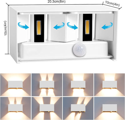 Kingwen 20W LED Wandleuchten mit Bewegungsmelder Weiss Wandlampe Innen 3000K Aussenlampe mit Bewegun