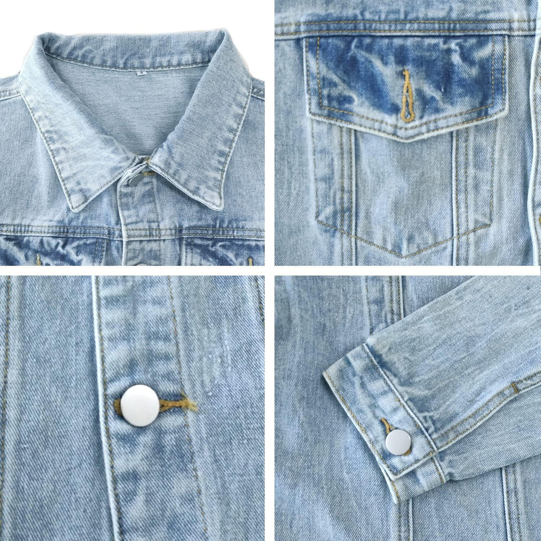 JayscreateEU Female Jeansjacke Kurze jacke Denim Jean Mantel Outwear Lange Ärmel Damen Jeansjacke mi