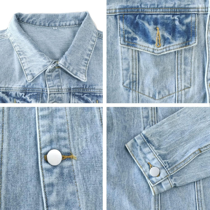 JayscreateEU Female Jeansjacke Kurze jacke Denim Jean Mantel Outwear Lange Ärmel Damen Jeansjacke mi