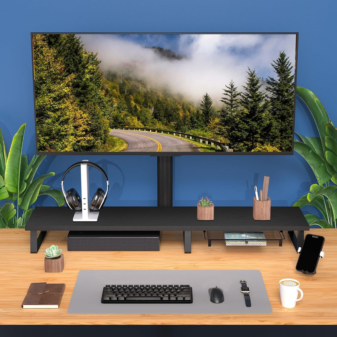 Aothia Grosser Monitorständer mit Schublade,Wooden Dual Monitor Stand Riser,Bildschirmerhöhung,für L