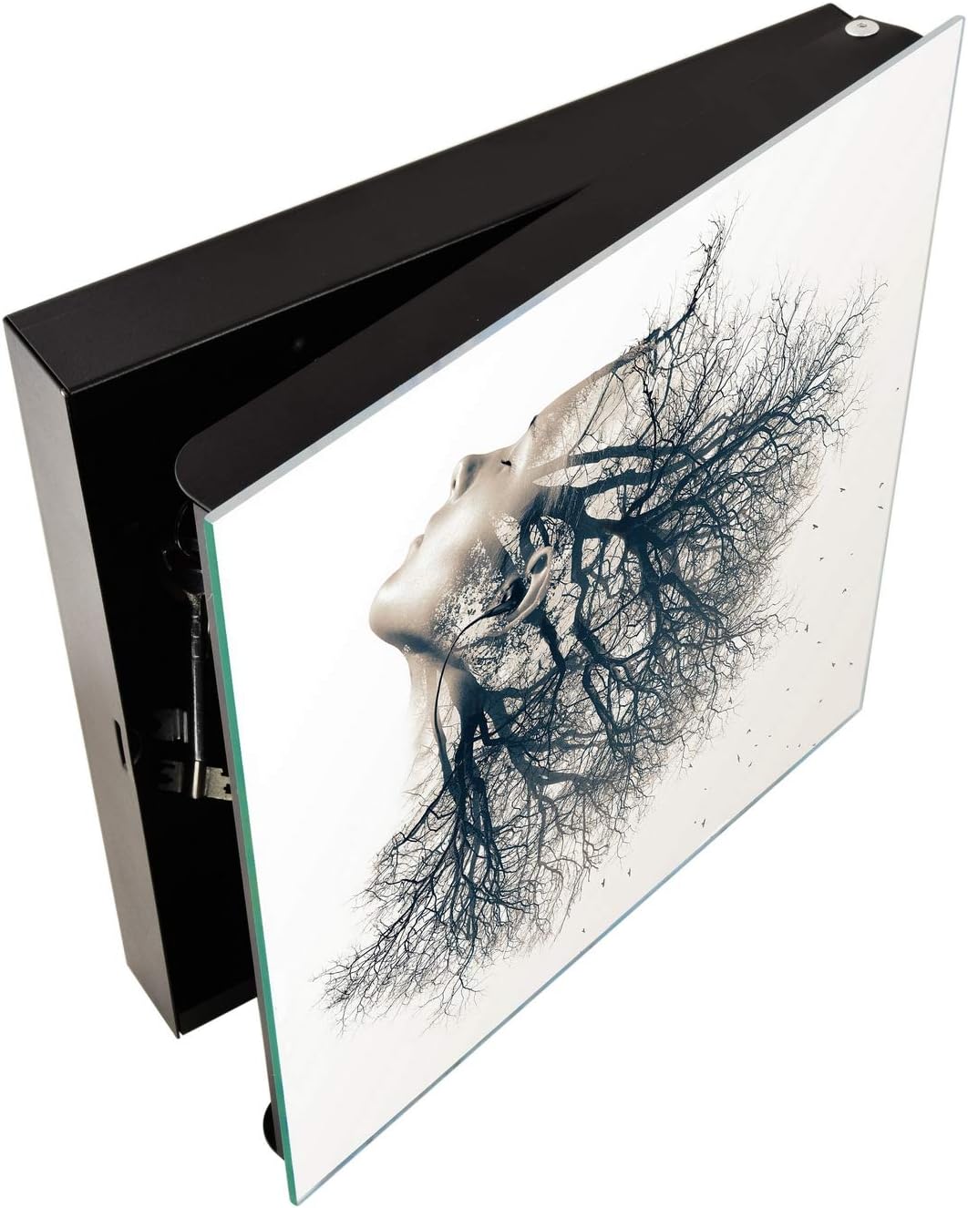 Concept Crystal Schlüsselschrank mit Magnettafel für Marker K05 Junge Frau und Baum Rechte Öffnung J