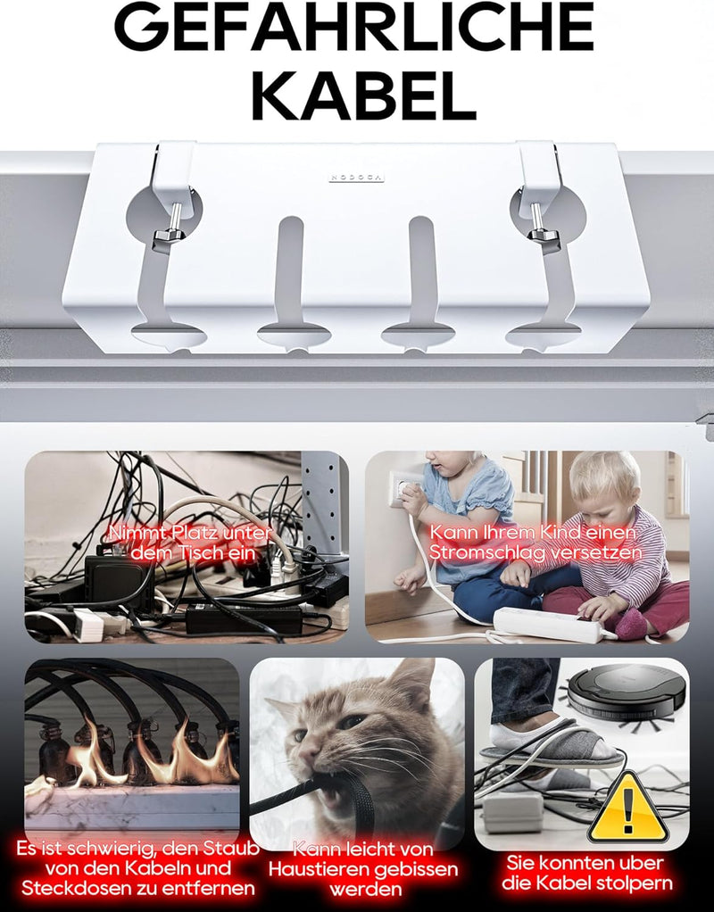 NODOCA Kabelmanagement unter dem Schreibtisch, Ohne Bohren Untertisch Kabelmanagement, Kabelkanal Sc