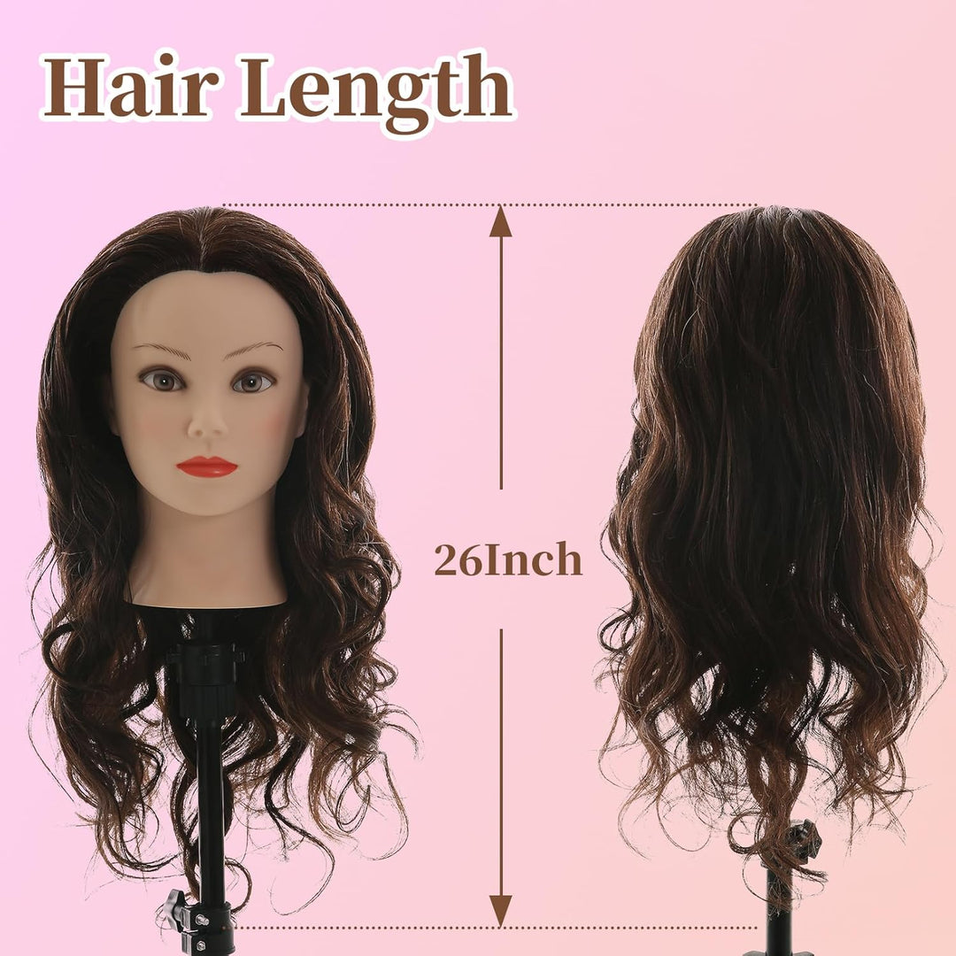 Frisierkopf 60% Echthaar übungskopf Friseur 26” Trainingsköpfe Puppenkopf Friseur Kopf Mit Halter +