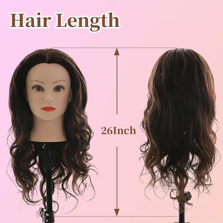 Frisierkopf 60% Echthaar übungskopf Friseur 26” Trainingsköpfe Puppenkopf Friseur Kopf Mit Halter +