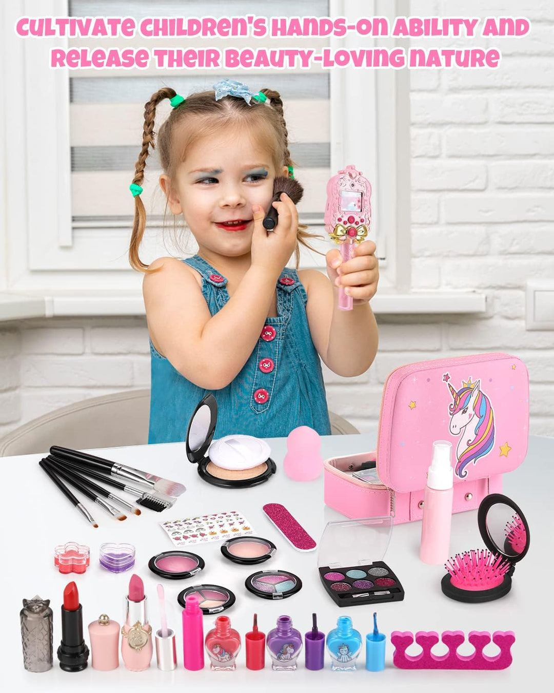 GAGAKU Kinderschminke Set Mädchen, 27PCS Waschbar Schminke Kinder Schminkkoffer Spielzeug Kindern Ma